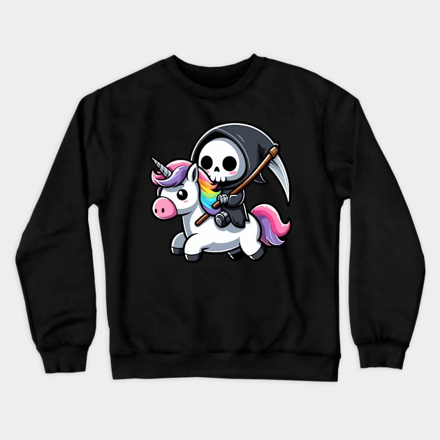 Cute Reaper Riding Unicorn Crewneck Sweatshirt by Kawaii N Spice